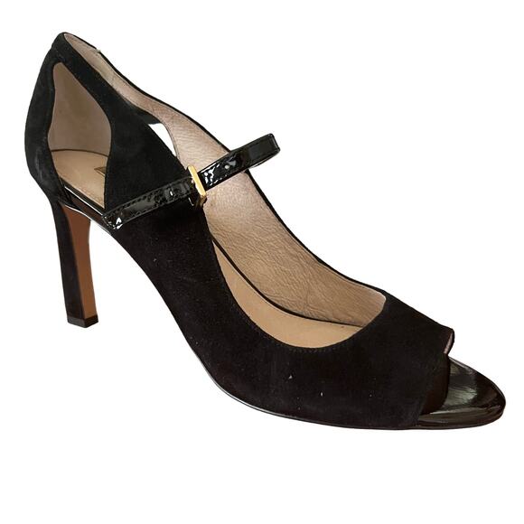 Louise Et Cie Black Faux Suede Microfiber Open Toe Career Open Toe Heels 10 New - Picture 1 of 9